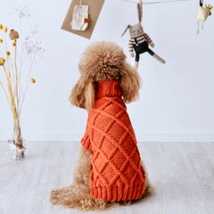 Maglioncino "Cozy Orange" Punto Rombi - fatto a mano in Lana Merino - per cani di piccola taglia