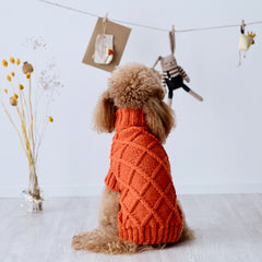 Maglioncino "Cozy Orange" Punto Rombi - fatto a mano in Lana Merino - per cani di piccola taglia